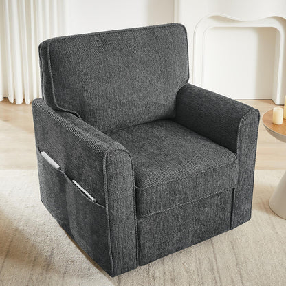 Roomfitters 360Â° Upholstered Swivel Barrel Armchair Accent Chair with Side Pockets for Living Room Bedroom Office Hotel