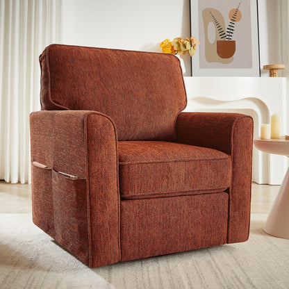 Roomfitters 360Â° Upholstered Swivel Barrel Armchair Accent Chair with Side Pockets for Living Room Bedroom Office Hotel