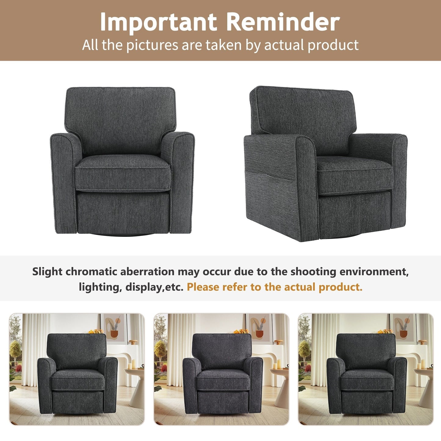 Roomfitters 360Â° Upholstered Swivel Barrel Armchair Accent Chair with Side Pockets for Living Room Bedroom Office Hotel