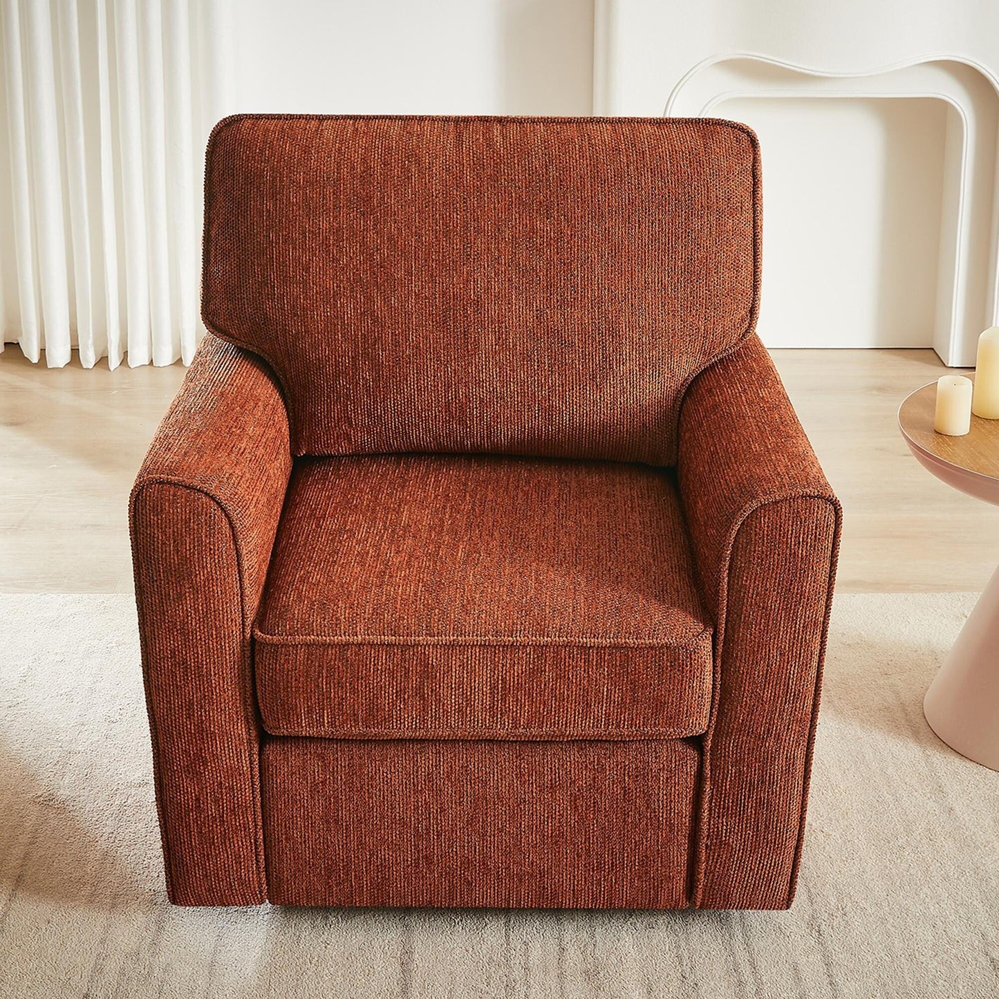 Roomfitters 360Â° Upholstered Swivel Barrel Armchair Accent Chair with Side Pockets for Living Room Bedroom Office Hotel
