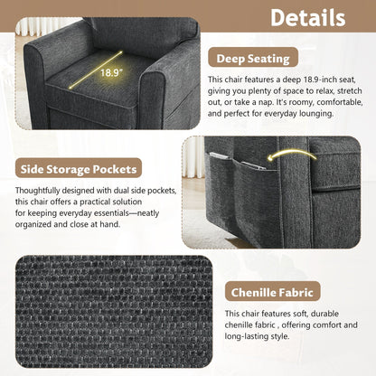 Roomfitters 360Â° Upholstered Swivel Barrel Armchair Accent Chair with Side Pockets for Living Room Bedroom Office Hotel