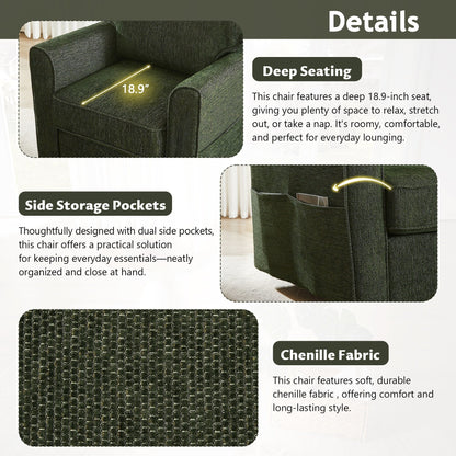 Roomfitters 360Â° Upholstered Swivel Barrel Armchair Accent Chair with Side Pockets for Living Room Bedroom Office Hotel
