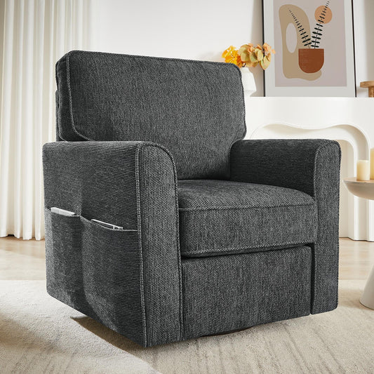 Roomfitters 360Â° Upholstered Swivel Barrel Armchair Accent Chair with Side Pockets for Living Room Bedroom Office Hotel