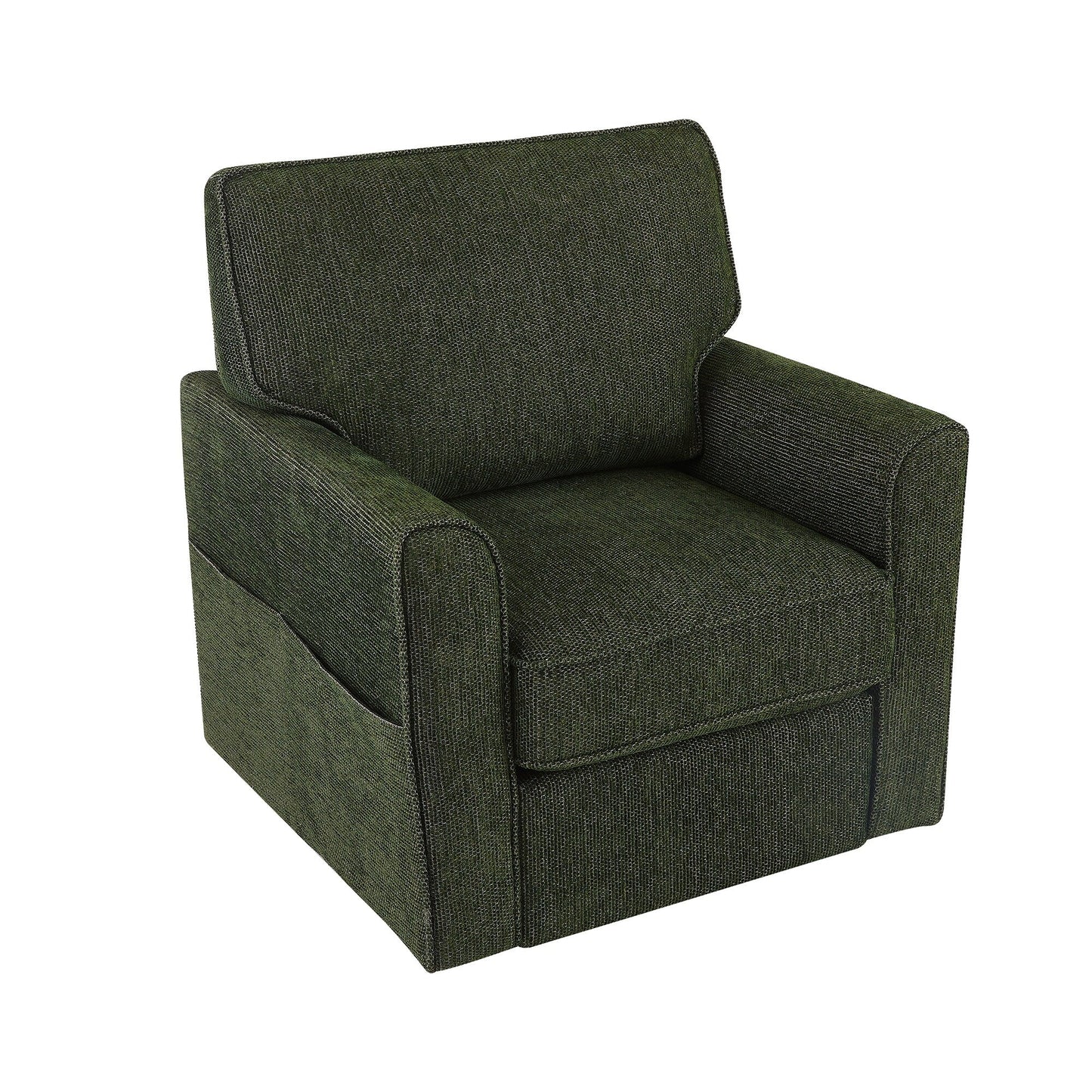 Roomfitters 360Â° Upholstered Swivel Barrel Armchair Accent Chair with Side Pockets for Living Room Bedroom Office Hotel