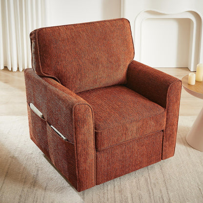 Roomfitters 360Â° Upholstered Swivel Barrel Armchair Accent Chair with Side Pockets for Living Room Bedroom Office Hotel