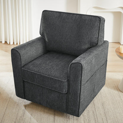 Roomfitters 360Â° Upholstered Swivel Barrel Armchair Accent Chair with Side Pockets for Living Room Bedroom Office Hotel