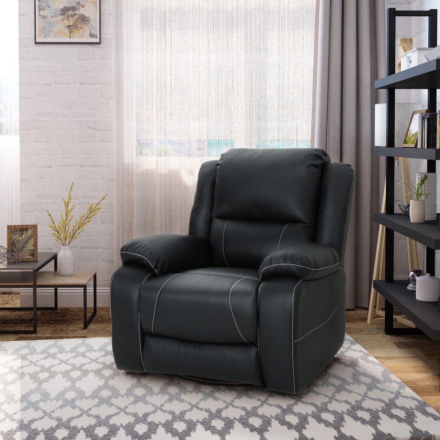 Roomfitters 39 Wide Faux Leather Manual Swivel Standard Recliner, Comfortable Lounge Chair for Living Room
