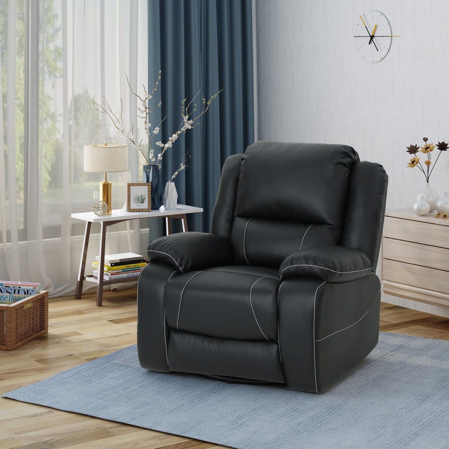 Roomfitters 39 Wide Faux Leather Manual Swivel Standard Recliner, Comfortable Lounge Chair for Living Room