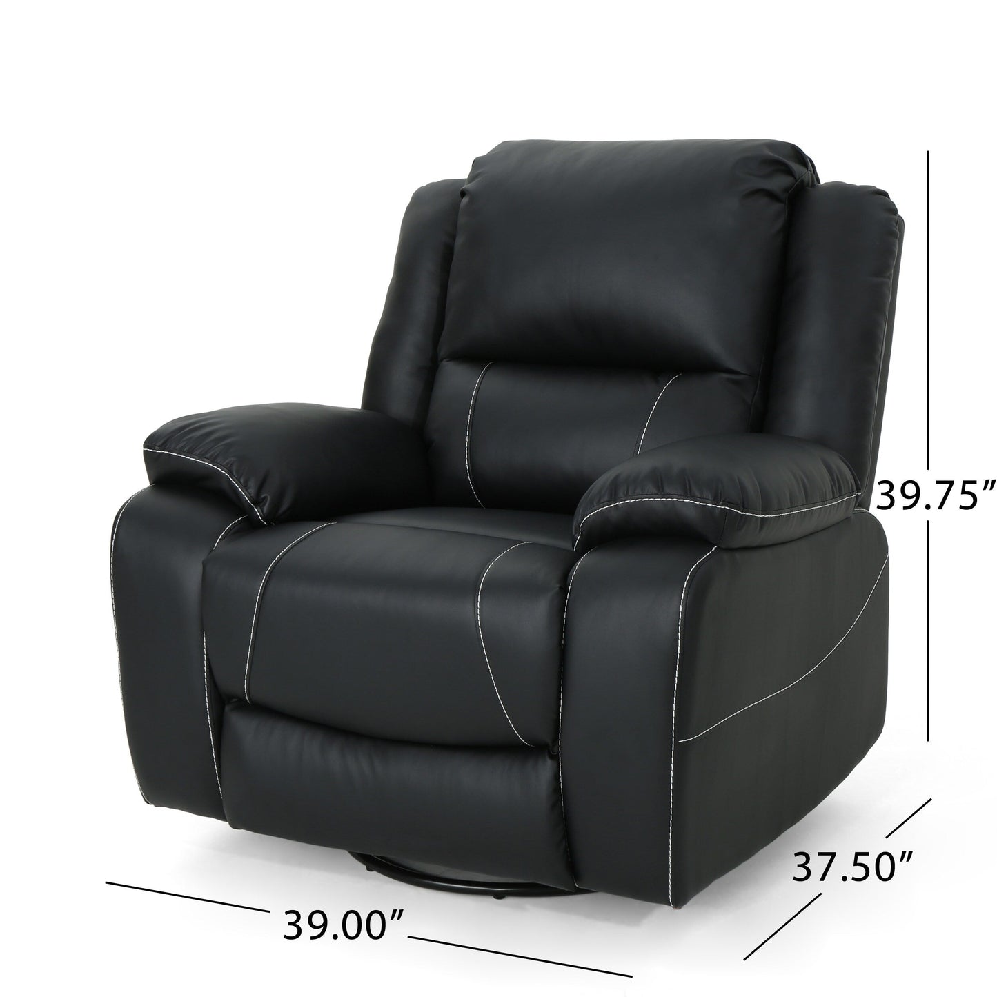 Roomfitters 39 Wide Faux Leather Manual Swivel Standard Recliner, Comfortable Lounge Chair for Living Room