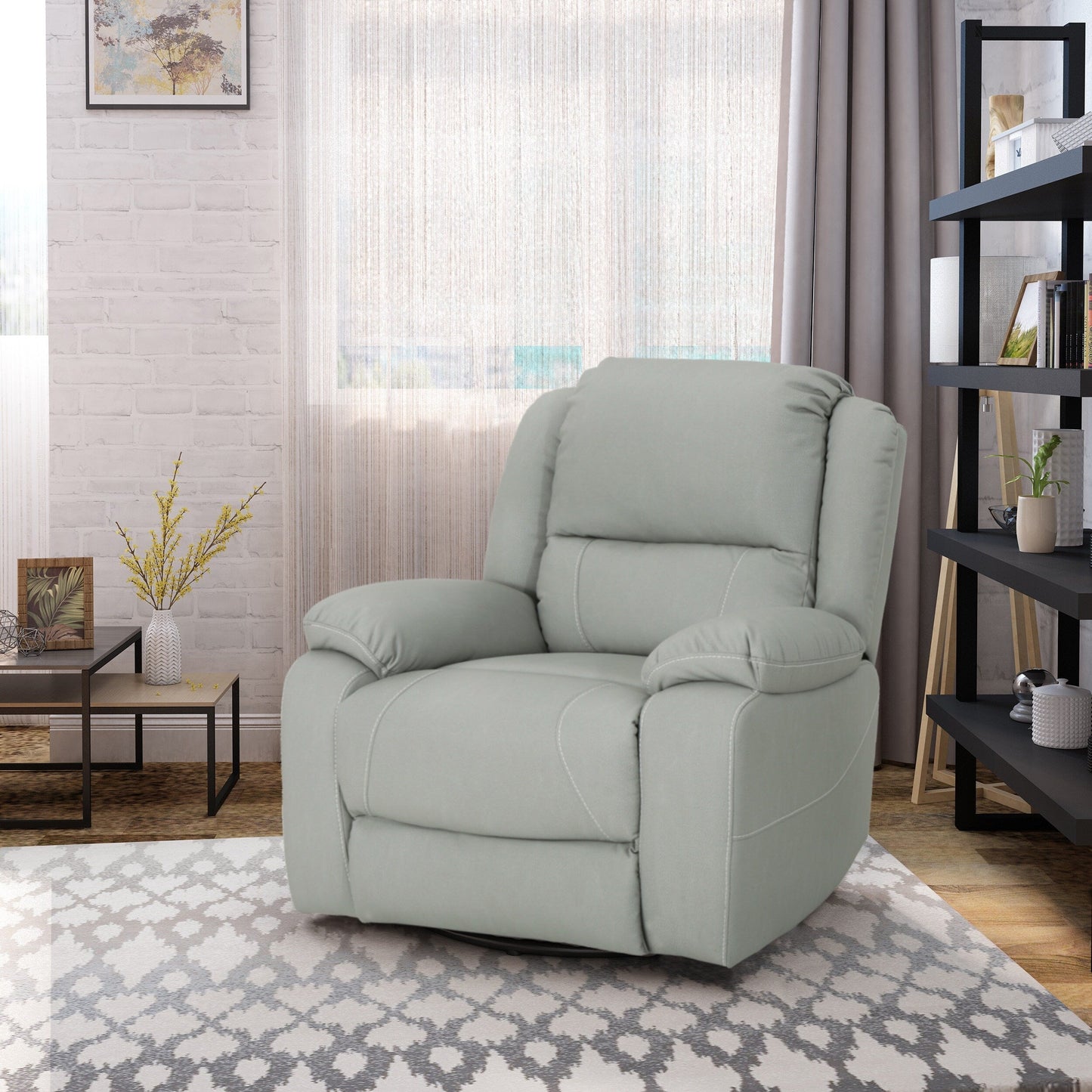 Roomfitters 39 Wide Faux Leather Manual Swivel Standard Recliner, Comfortable Lounge Chair for Living Room