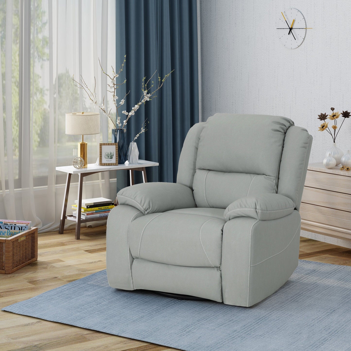 Roomfitters 39 Wide Faux Leather Manual Swivel Standard Recliner, Comfortable Lounge Chair for Living Room