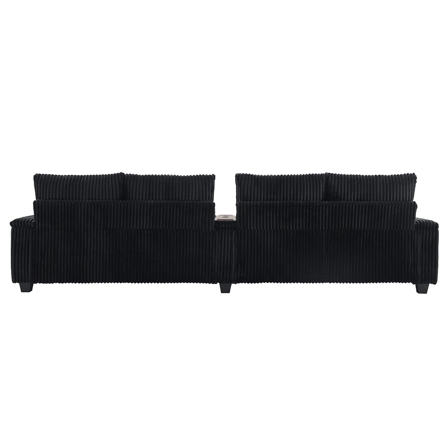 Roomfitters 4-Seater Corduroy Modern Sofa Couch with USB Ports Hidden Storage Arms & Flip-Top Cup Holders for Living Room