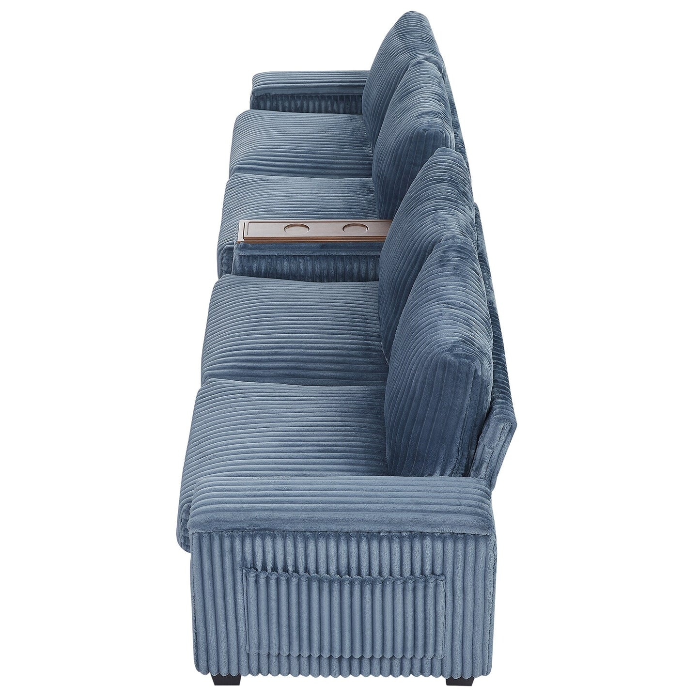 Roomfitters 4-Seater Corduroy Modern Sofa Couch with USB Ports Hidden Storage Arms & Flip-Top Cup Holders for Living Room