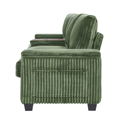Roomfitters 4-Seater Corduroy Modern Sofa Couch with USB Ports Hidden Storage Arms & Flip-Top Cup Holders for Living Room