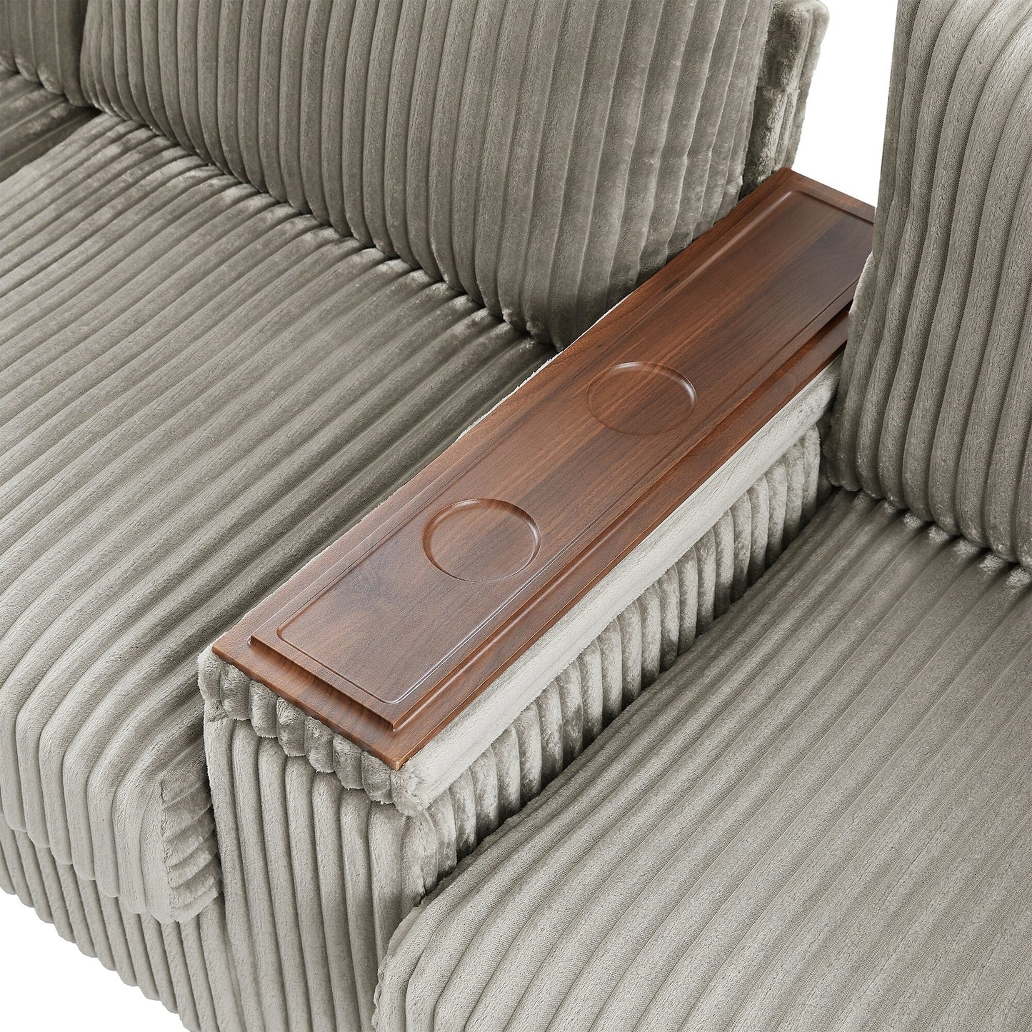 Roomfitters 4-Seater Corduroy Modern Sofa Couch with USB Ports Hidden Storage Arms & Flip-Top Cup Holders for Living Room