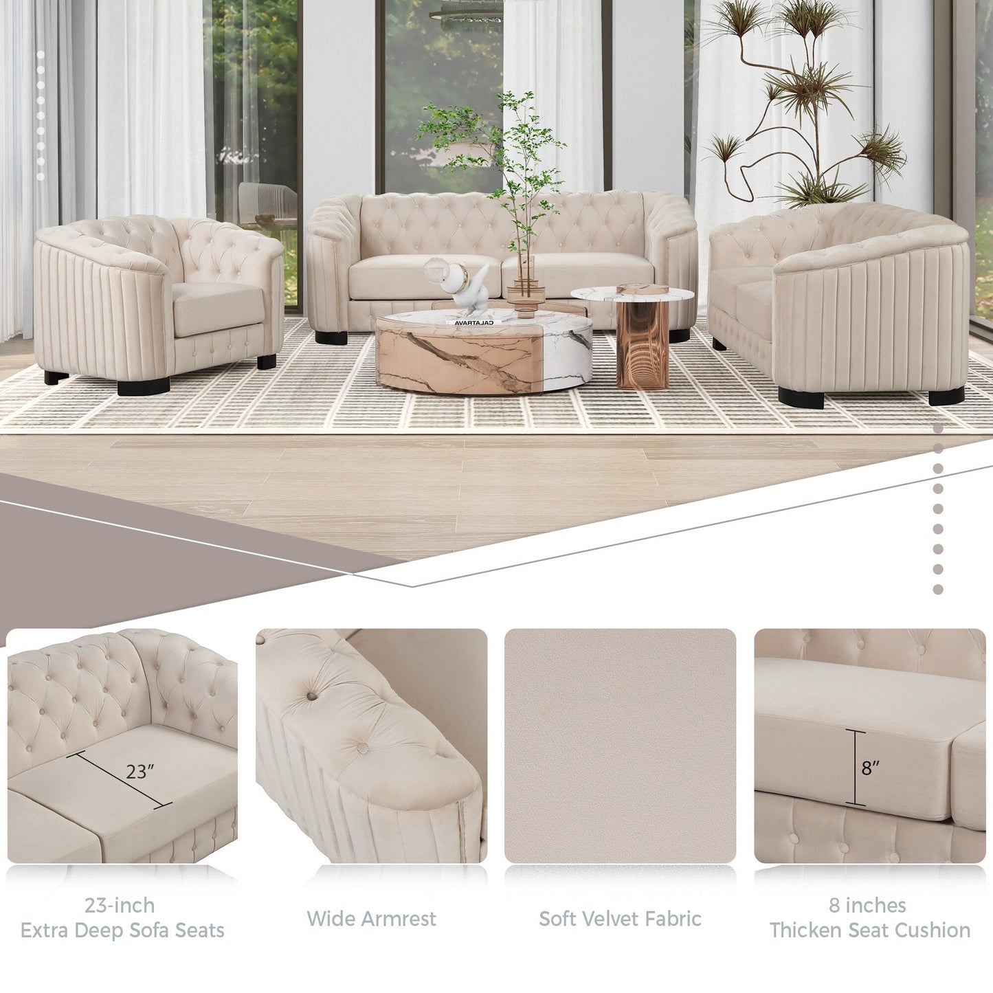 Roomfitters 41.5 Velvet Upholstered Accent Sofa Chair with Thick Removable Cushion Modern Single Couch