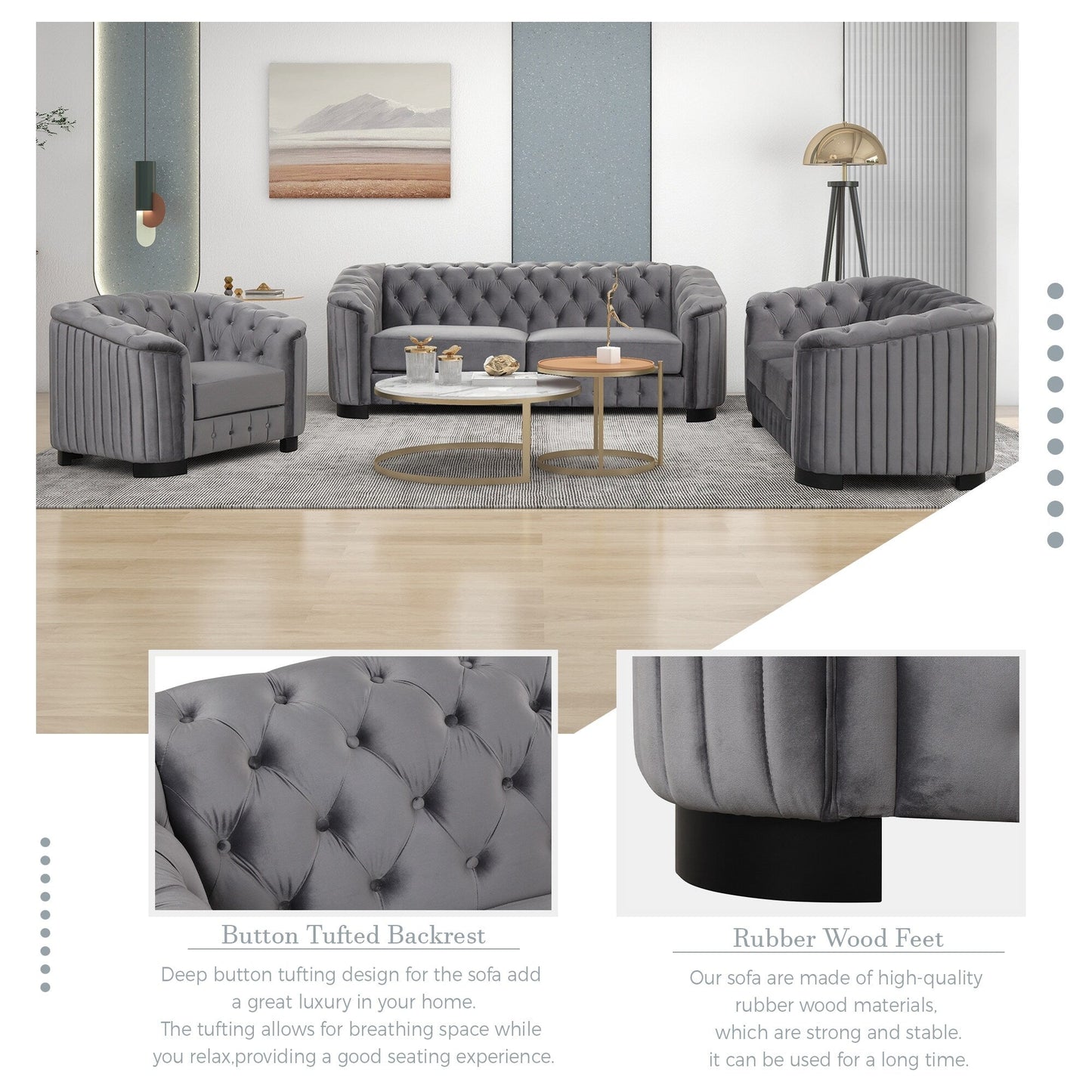 Roomfitters 41.5 Velvet Upholstered Accent Sofa Chair with Thick Removable Cushion Modern Single Couch