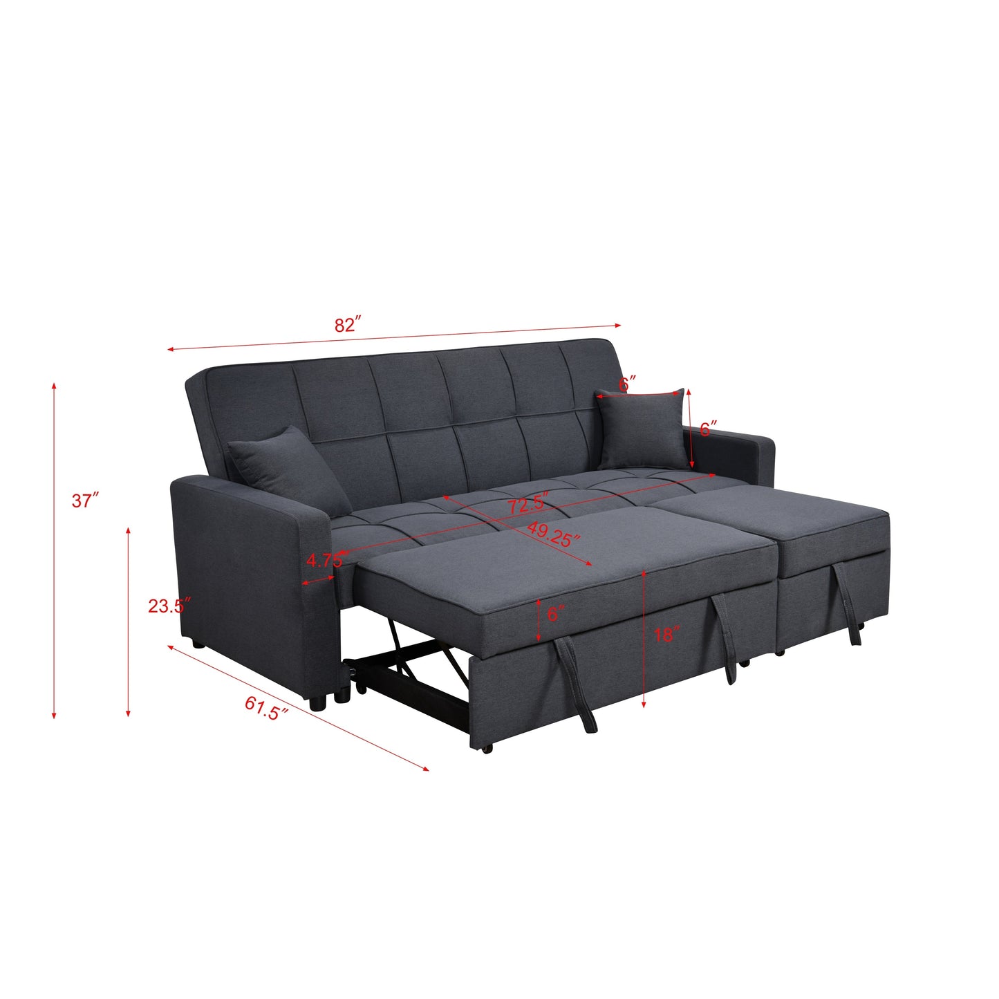 Roomfitters 83 Oversized Upholstered Sofa Bed with Pull-Out Couch Bed & Adjustable Backrest, 3-Seater Convertible Sleeper Sofa
