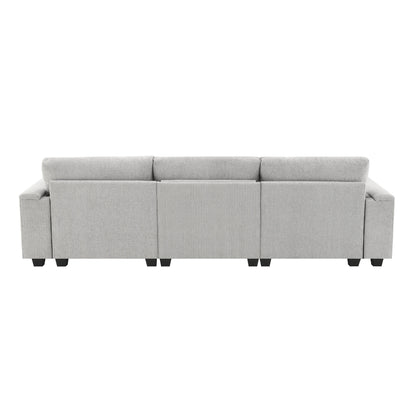 Roomfitters 96'' x 35'' Chenille Sectional Sofa with Bluetooth Speaker, Comfy Cloud Couch Set with Drop-Down Table, USB Charger