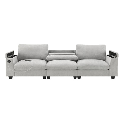 Roomfitters 96'' x 35'' Chenille Sectional Sofa with Bluetooth Speaker, Comfy Cloud Couch Set with Drop-Down Table, USB Charger