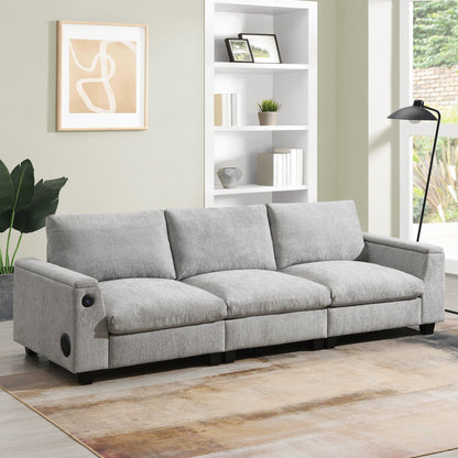 Roomfitters 96'' x 35'' Chenille Sectional Sofa with Bluetooth Speaker, Comfy Cloud Couch Set with Drop-Down Table, USB Charger