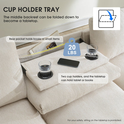 Roomfitters 96'' x 35'' Chenille Sectional Sofa with Bluetooth Speaker, Comfy Cloud Couch Set with Drop-Down Table, USB Charger