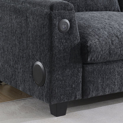 Roomfitters 96'' x 35'' Chenille Sectional Sofa with Bluetooth Speaker, Comfy Cloud Couch Set with Drop-Down Table, USB Charger