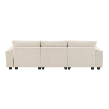 Roomfitters 96'' x 35'' Chenille Sectional Sofa with Bluetooth Speaker, Comfy Cloud Couch Set with Drop-Down Table, USB Charger