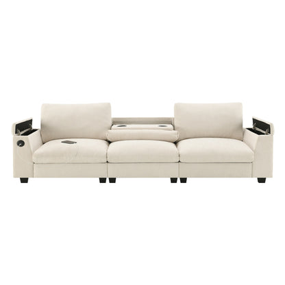 Roomfitters 96'' x 35'' Chenille Sectional Sofa with Bluetooth Speaker, Comfy Cloud Couch Set with Drop-Down Table, USB Charger