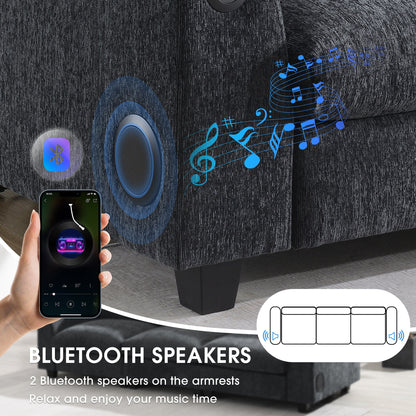 Roomfitters 96'' x 35'' Chenille Sectional Sofa with Bluetooth Speaker, Comfy Cloud Couch Set with Drop-Down Table, USB Charger