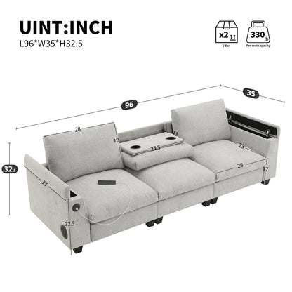 Roomfitters 96'' x 35'' Chenille Sectional Sofa with Bluetooth Speaker, Comfy Cloud Couch Set with Drop-Down Table, USB Charger