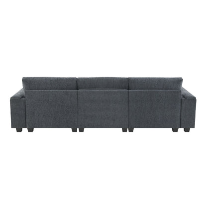 Roomfitters 96'' x 35'' Chenille Sectional Sofa with Bluetooth Speaker, Comfy Cloud Couch Set with Drop-Down Table, USB Charger