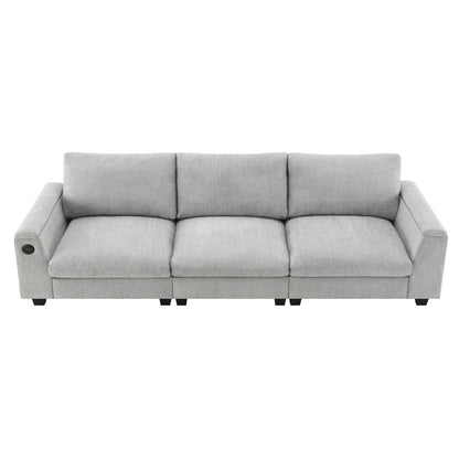 Roomfitters 96'' x 35'' Chenille Sectional Sofa with Bluetooth Speaker, Comfy Cloud Couch Set with Drop-Down Table, USB Charger