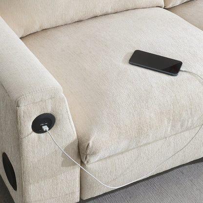 Roomfitters 96'' x 35'' Chenille Sectional Sofa with Bluetooth Speaker, Comfy Cloud Couch Set with Drop-Down Table, USB Charger