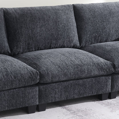 Roomfitters 96'' x 35'' Chenille Sectional Sofa with Bluetooth Speaker, Comfy Cloud Couch Set with Drop-Down Table, USB Charger