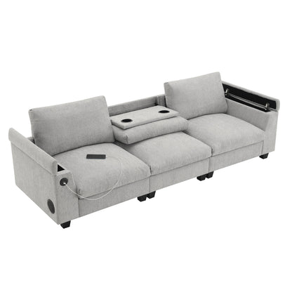 Roomfitters 96'' x 35'' Chenille Sectional Sofa with Bluetooth Speaker, Comfy Cloud Couch Set with Drop-Down Table, USB Charger