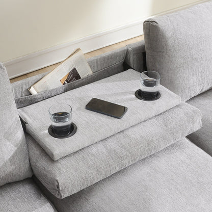Roomfitters 96'' x 35'' Chenille Sectional Sofa with Bluetooth Speaker, Comfy Cloud Couch Set with Drop-Down Table, USB Charger
