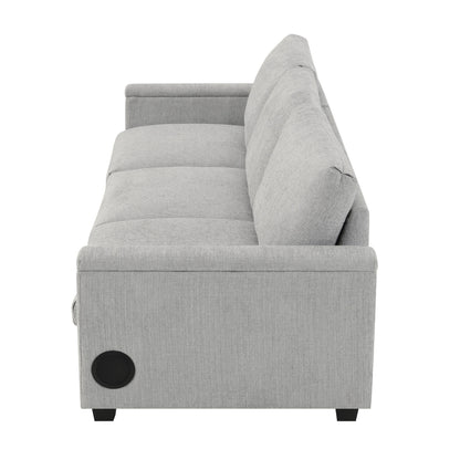 Roomfitters 96'' x 35'' Chenille Sectional Sofa with Bluetooth Speaker, Comfy Cloud Couch Set with Drop-Down Table, USB Charger