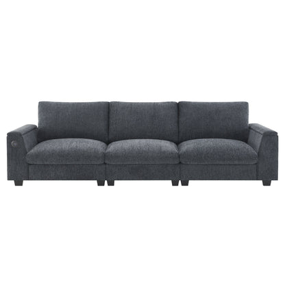 Roomfitters 96'' x 35'' Chenille Sectional Sofa with Bluetooth Speaker, Comfy Cloud Couch Set with Drop-Down Table, USB Charger