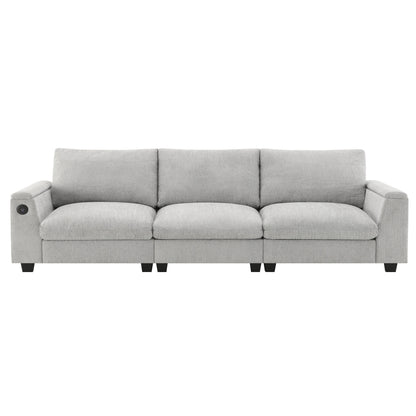 Roomfitters 96'' x 35'' Chenille Sectional Sofa with Bluetooth Speaker, Comfy Cloud Couch Set with Drop-Down Table, USB Charger