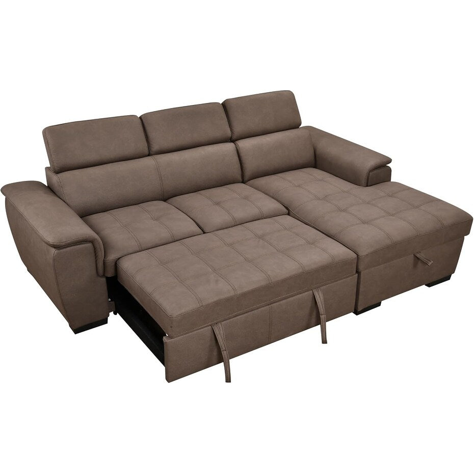 Roomfitters 97 Convertible Sectional Sofa with Storage Chaise, Adjustable Headrests, Contemporary L-Shaped Sleeper Sofa