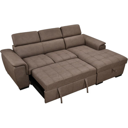 Roomfitters 97 Convertible Sectional Sofa with Storage Chaise, Adjustable Headrests, Contemporary L-Shaped Sleeper Sofa