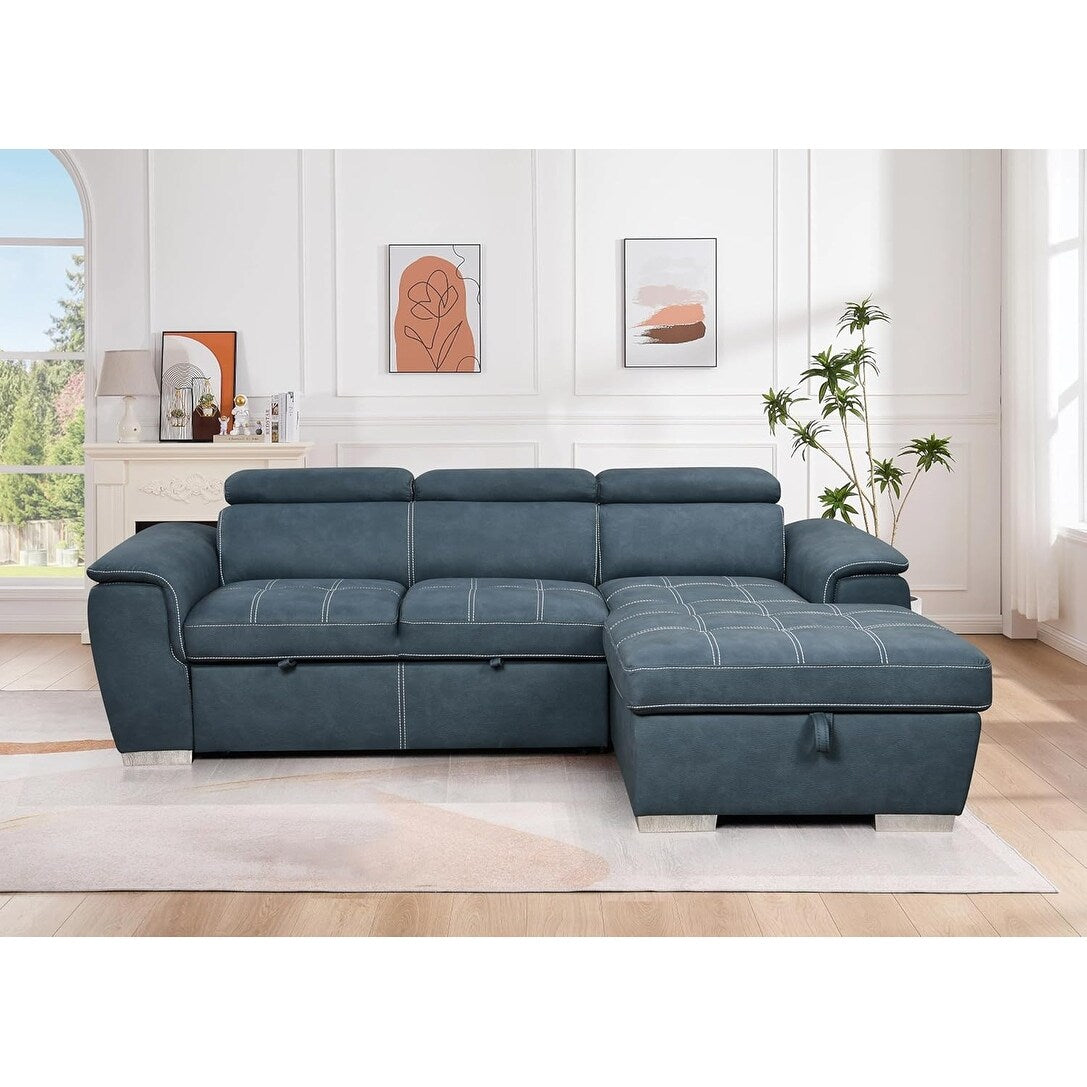 Roomfitters 97 Convertible Sectional Sofa with Storage Chaise, Adjustable Headrests, Contemporary L-Shaped Sleeper Sofa