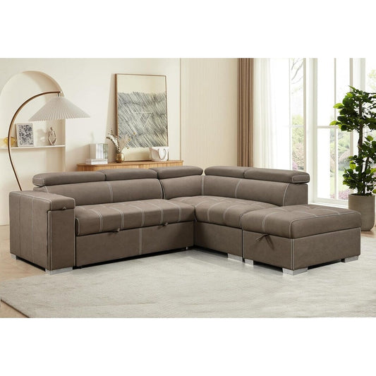 Roomfitters 99.5 Modern 2 in 1 Convertible Sofa Bed with Pull-Out Bed & Chaise Lounge, Adjustable Headrest