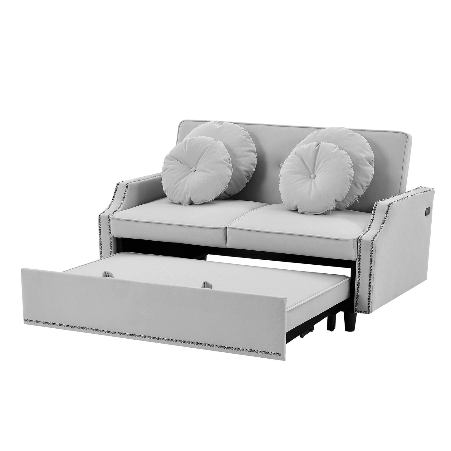 Roomfitters Adjustable Sofa Bed with Button Tufted Backrest, USB Ports, and Floral Lumbar Pillows, Perfect for Living Room