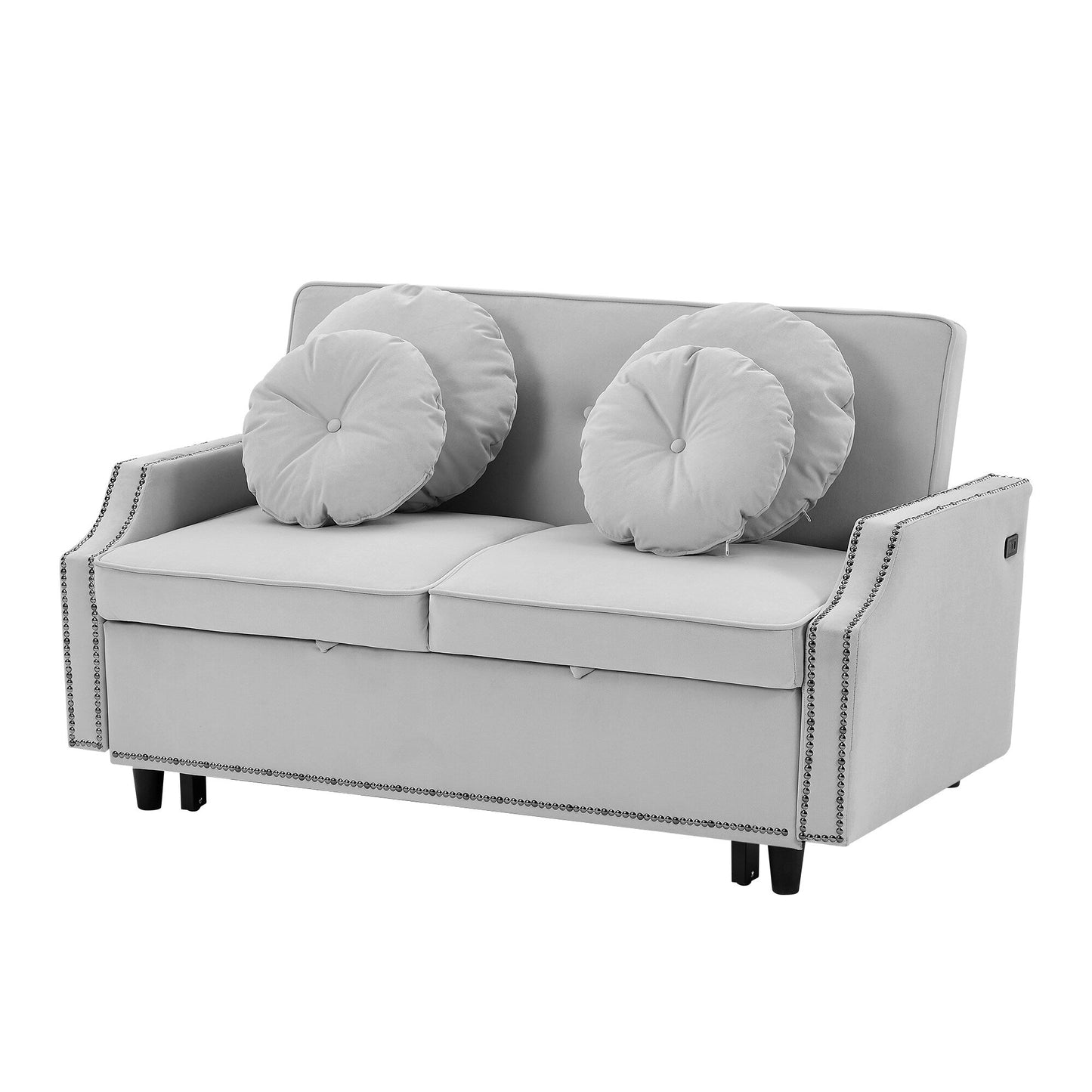 Roomfitters Adjustable Sofa Bed with Button Tufted Backrest, USB Ports, and Floral Lumbar Pillows, Perfect for Living Room