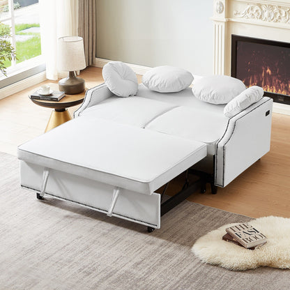 Roomfitters Adjustable Sofa Bed with Button Tufted Backrest, USB Ports, and Floral Lumbar Pillows, Perfect for Living Room