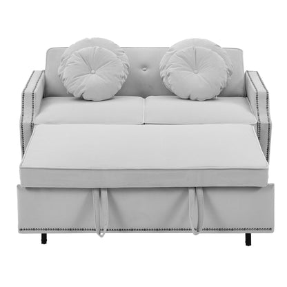 Roomfitters Adjustable Sofa Bed with Button Tufted Backrest, USB Ports, and Floral Lumbar Pillows, Perfect for Living Room