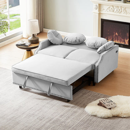 Roomfitters Adjustable Sofa Bed with Button Tufted Backrest, USB Ports, and Floral Lumbar Pillows, Perfect for Living Room