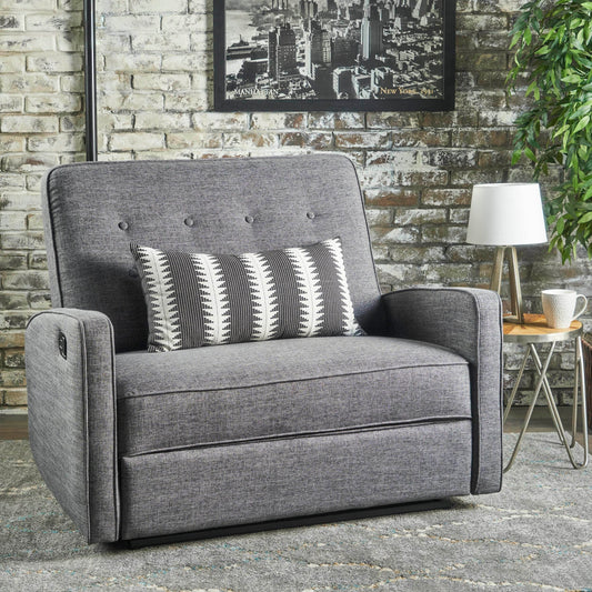 Roomfitters Button-Tufted Upholstered Loveseat with Comfortable Cushions for Living Room or Bedroom, Grey